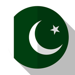 Flag Pakistan - round flatstyle button with a shadow.