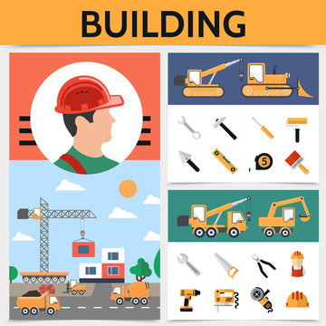 Flat Building Industry Concept