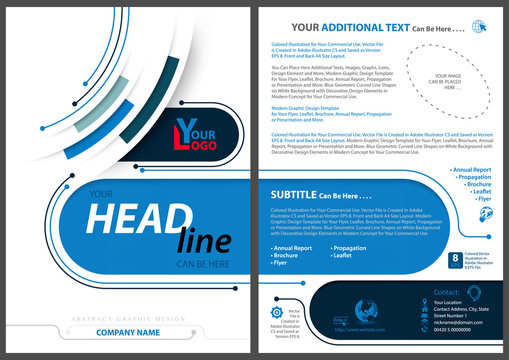Abstract Flyer Template In Tech Style With Blue Stripes And Lines On White Background - Colored Illustration, Vector