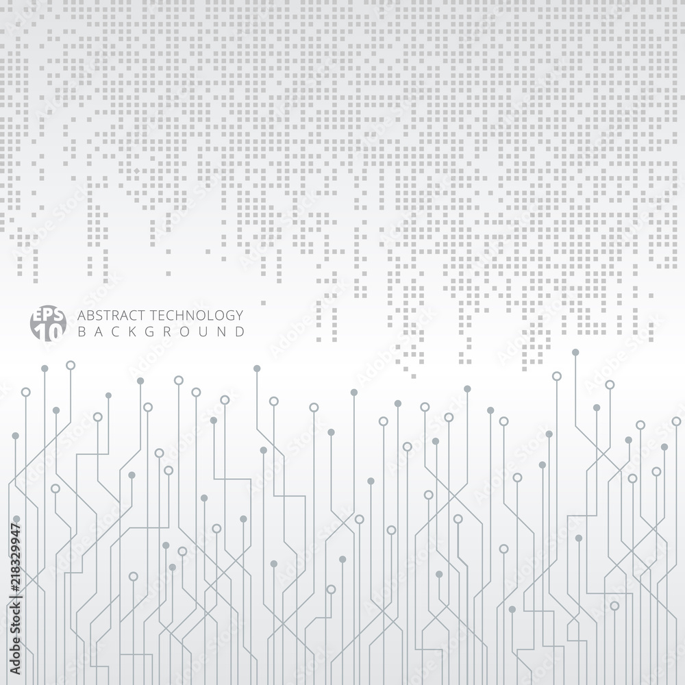Poster abstract technology digital data gray square pattern with circuit board on white background.