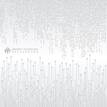 Abstract Technology Digital Data Gray Square Pattern With Circuit Board On White Background.