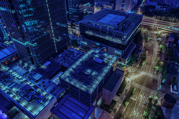 aerial view of business area  at dusk in Nangjing Rd, Shanghai, China,
