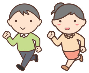 カップルや夫婦のような男性と女性が走る