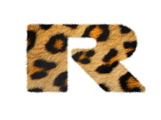 Furry text number made of leopard skin texture. Character render isolated on white.