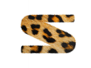 Furry text number made of leopard skin texture. Character render isolated on white.