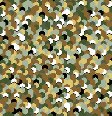 Naklejka premium Seamless camouflage in Green and Brown khaki pattern with breakage. Polygonal mosaic series for your design. Vector