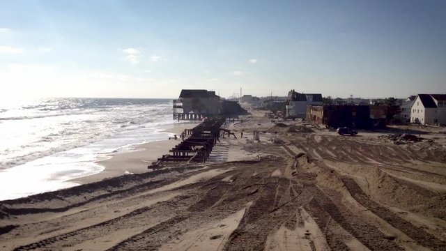 After superstorm Hurricane Sandy, beach towns along the Jersey Shore are devastated. Mass destruction can be seen in all directions.