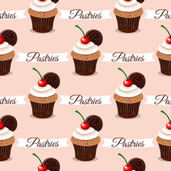 Seamless Pattern Cherry Cupcakes