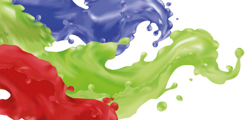 Splashes of paint multicolored waves, flowing on a white background. Colorful abstract banner.