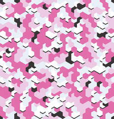 Seamless camouflage in Pink pattern with breakage. Polygonal mosaic series for your design. Vector