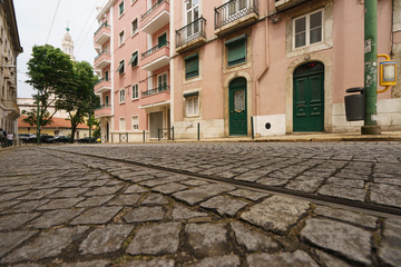 Lisbon street at the cloudy day
