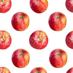 Watercolor seamless pattern with red apples. Hand painted Illustration.