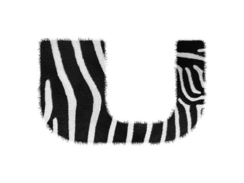 Furry font made of zebra skin texture. Character render isolated on white.