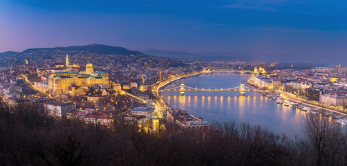 Beautiful night view of Budapest from Gellert hill, Hungary