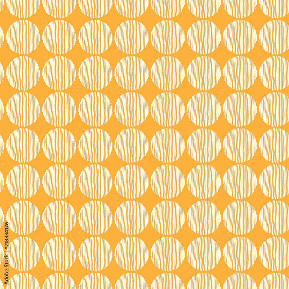 Poster seamless white circle hand drawn a pattern on orange background. geometric abstract texture. vector 