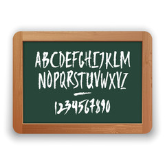 Obraz premium Vector Numbers and Uppercase Letters on Green Blackboard