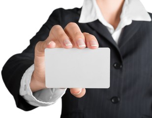 Closeup of a Businesswoman Showing a Blank Business Card