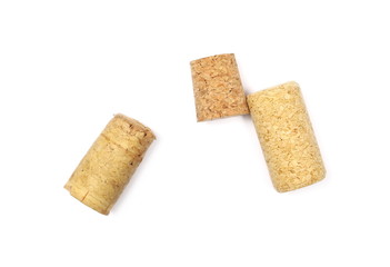 Wine corks isolated on white background, top view