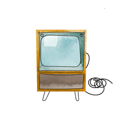 vector tv illustration. interior design mid century modern watercolor paint. vintage retro. history of television textured hand drawn.