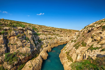 Fototapeta na wymiar Wied il-Ghasri bay and valley at Gozo island, Malta