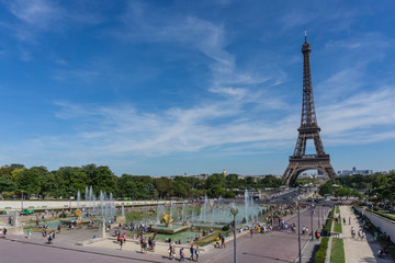 People bathing in the Trocadero fountain on a hot day, Paris