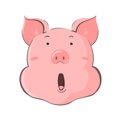 Portrait of a pig. Piglet head with emotion. Cute piggy wonder surprise