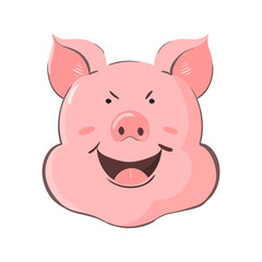 Obraz na płótnie Canvas Portrait of a pig. Piglet head with emotion cunning. Cute piggy sly