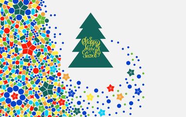 Happy New Year card with Christmas tree. Greeting card.