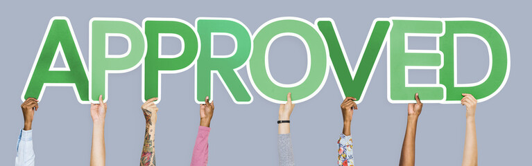 Green letters forming the word approved