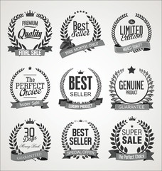 Collection of laurel wreath retro vintage vector illustration 