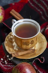 A cup of tea with cinnamon sticks, autumn mood