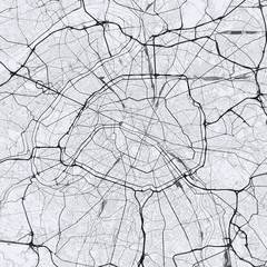 Light Paris city map. Road map of Paris (France). Black and white (light) illustration of parisian streets. Square format. - 218340129