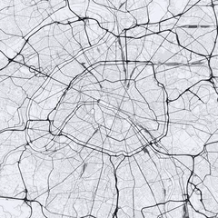 Gordijnen Light Paris city map. Road map of Paris (France). Black and white (light) illustration of parisian streets. Square format. © Anton Shahrai