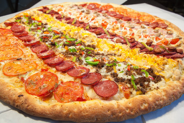 very large pizza, burger, patty, second course in the restaurant, fast food, food, healthy food