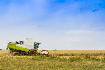 combine working in a field of wheat