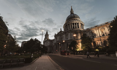 Fototapeta na wymiar London city night view with St. Paul’s Cathedral, England