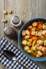 Minestrone soup with crostini.