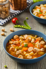 Minestrone soup with crostini.