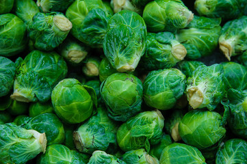 Pile of Brussels sprouts at the Farmer's Market