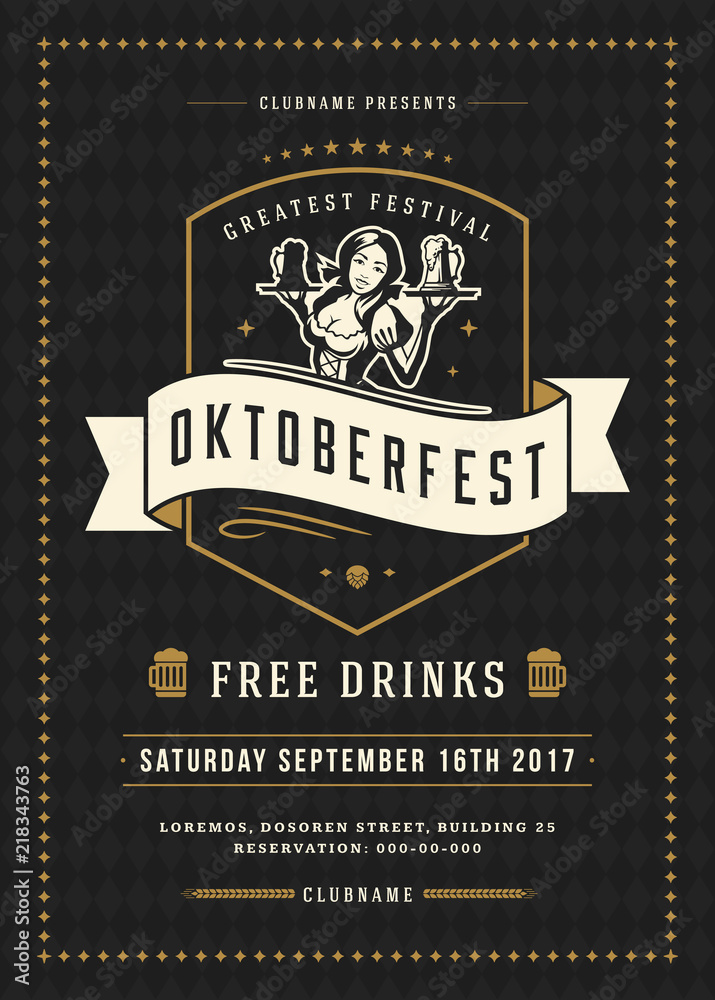 Wall mural Oktoberfest beer festival celebration retro typography poster or flyer