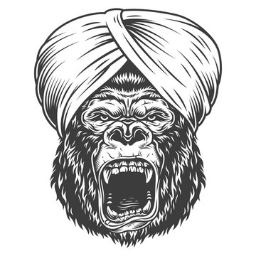 Angry gorilla in monochrome style