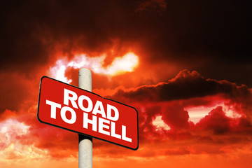 Road to hell sign