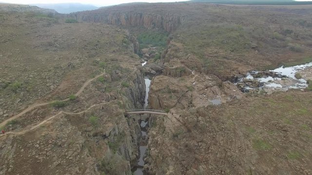 Panoramic Aerial Shot of Bourkes Luck Potholes Canyon and River in South Africa