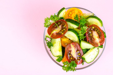 Bright creative background for fresh vegetable salad