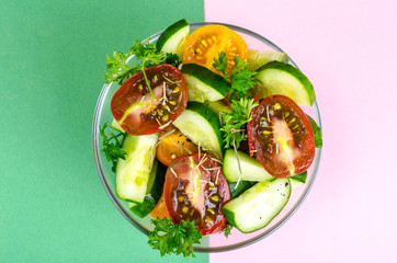 Bright creative background for fresh vegetable salad