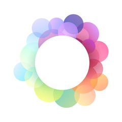 Round frame with festive multicolored confetti and place for text. Gradient bokeh. Vector template for greeting cards, invitation cards and your creativity