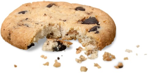 Partially eaten chocolate chip cookie