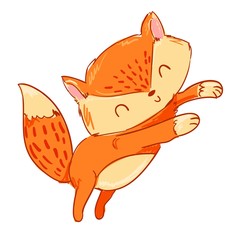 Hand Drawn Cute Fox Vector Illustration.