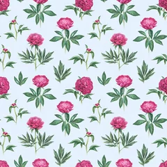 Fototapete Tropische Blätter Watercolor peony flowers illustration. Seamless pattern  © Aleksandra Smirnova