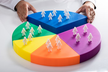 Businessperson placing last piece into pie chart